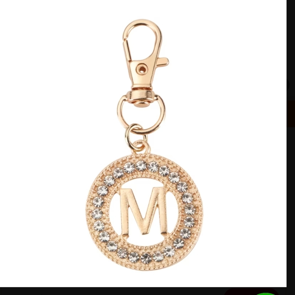 Gold 'M' Crystal Initial Keychain Charm - Fashion Accessory